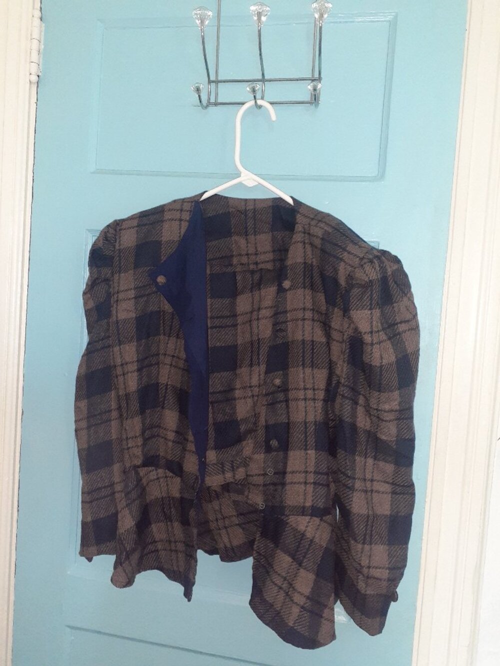 PLAID STRIPPED BLAZER WITH MATCHING SKIRT